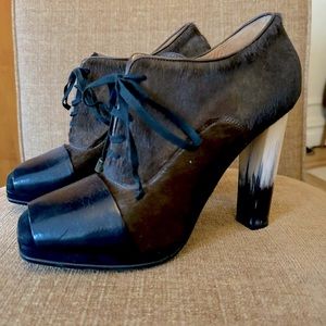 Dries Van Noten Pony-Hair & Leather Tie Pumps